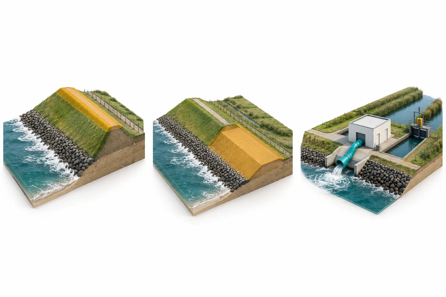 Conceptillustraties van versterkings- en drainageopties